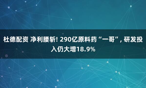 杜德配资 净利腰斩! 290亿原料药“一哥”, 研发投入仍大增18.9%