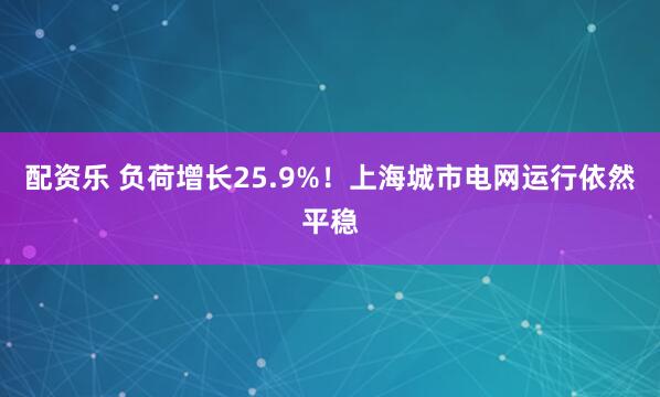 配资乐 负荷增长25.9%！上海城市电网运行依然平稳