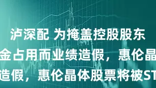 泸深配 为掩盖控股股东、实控人资金占用而业绩造假，惠伦晶体股票将被ST